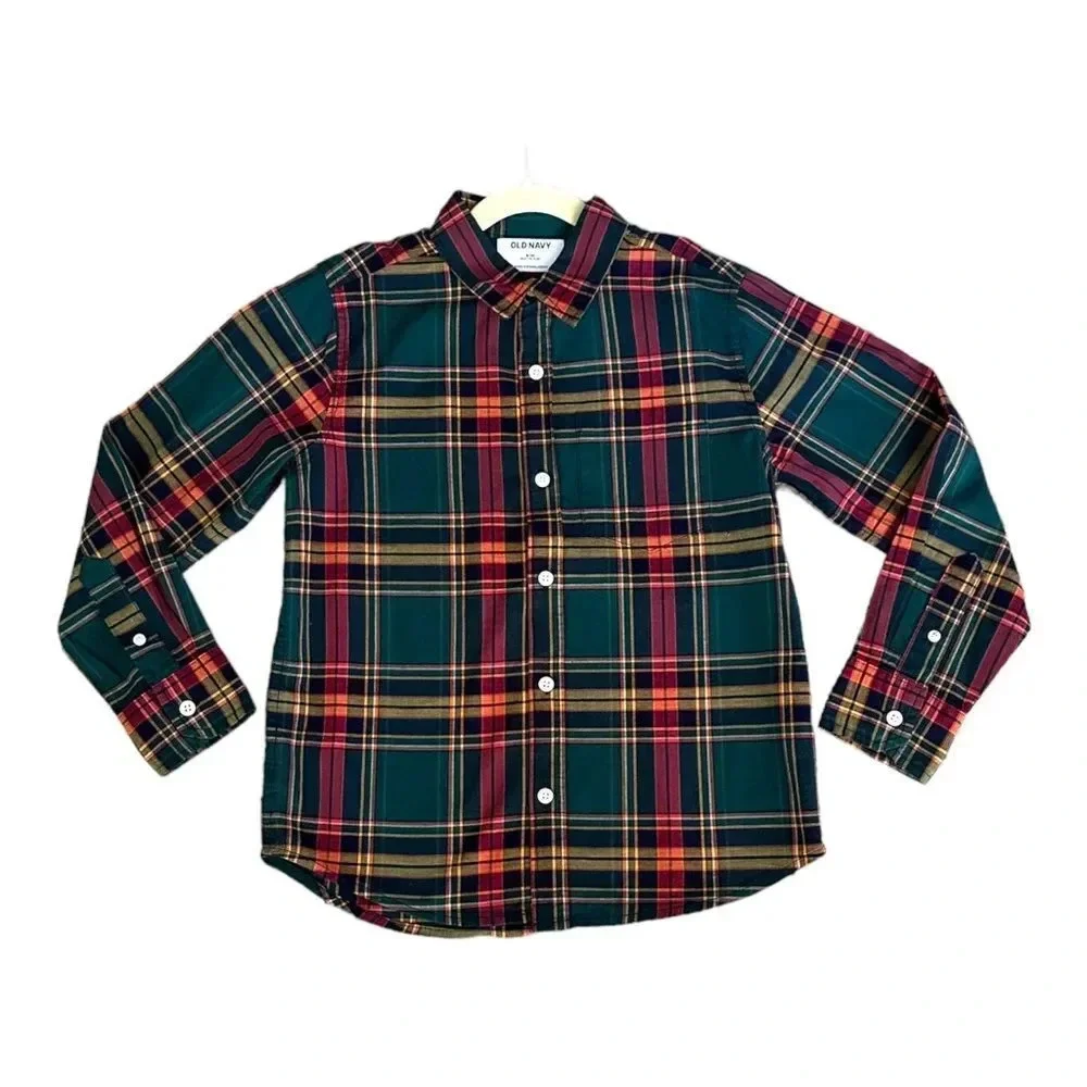 OLD NAVY | Green -Orange | PLAID SHIRT